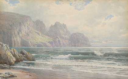 岩石海岸线`Rocky Coastline (1897) by William Trost Richards