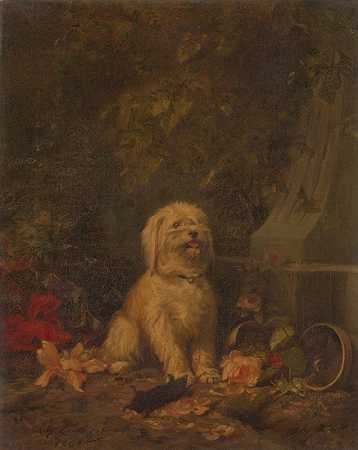 有死鼹鼠的狗`Dog with a dead mole (1860) by Louis-Eugène Lambert