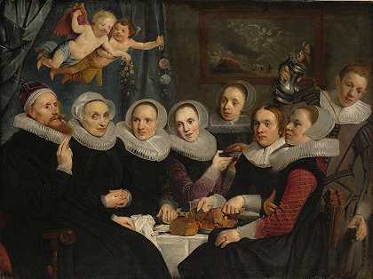 西奥多·施雷维乌斯和他的家人坐在桌旁`Theodorus Schrevelius and his family at the table (1625) by Pieter Fransz. de Grebber