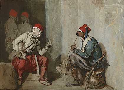 土耳其卫兵`Turkish Guardsmen (1841) by Alexandre-Gabriel Decamps
