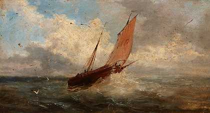 海景——海上的小船`View of the Sea – Boat at the Sea (around 1850) by Jules Coignet