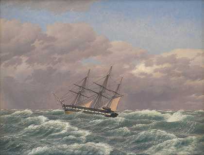 克尔维特号加拉西亚在北海的风暴中`The Corvette ;Galathea in a Storm in the North Sea (1839) by Christoffer Wilhelm Eckersberg