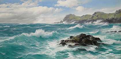 康沃尔海岸的海浪`Waves Off The Cornish Coast (1888) by David James