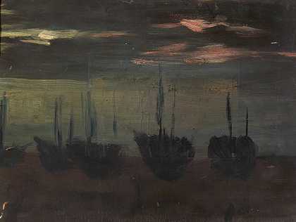 月光下的船只`Ships in Moonlight by Alice Pike Barney