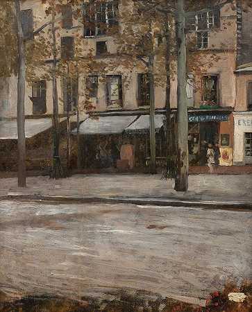 巴黎的一条街。蒙马特的研究`A Street in Paris. Study from Montmartre by Hugo Birger