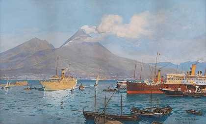 哈帕格邮轮流星在那不勒斯湾`Hapag~Kreuzfahrtschiff ;Meteor im Golf von Neapel (1906) by Michael Zeno Diemer