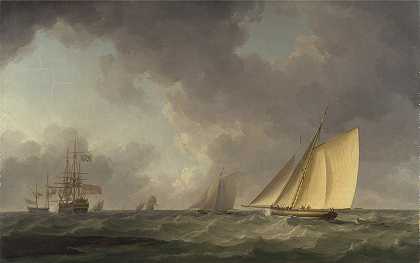 卡特·克洛斯和其他船只一起被微风吹走`Cutter Close Hauled in a Fresh Breeze, with Other Shipping (ca. 1750) by Charles Brooking