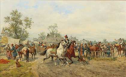 波兰的马市场`Horse Market in Poland by Ludwig Gedlek
