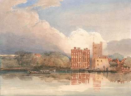 泰晤士河上兰贝斯宫的景色`View of Lambeth Palace on Thames (1820s) by David Cox