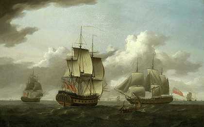 东印度群岛的伦敦在多佛的几个位置`The East Indiaman London in several positions off Dover by Lieutenant Thomas Yates