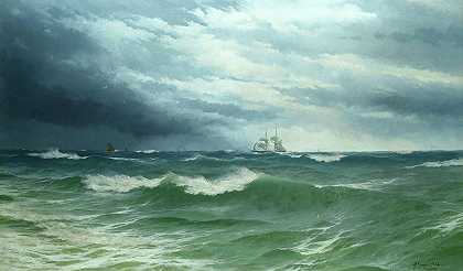 海景，航运即将到来`Seascape with shipping on the horizon by David James