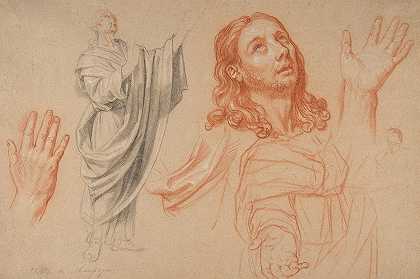 研究圣保罗和塞拉斯之前狱卒的皈依`Studies for ;The Conversion of the Jailer before Saint Paul and Silas (1666) by Nicolas de Plattemontagne