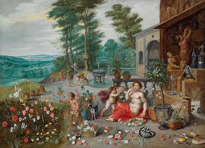 关于气味的寓言`An Allegory Of Smell (1640s) by Jan Brueghel the Younger