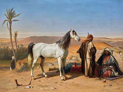 沙漠中的阿拉伯人`An Arabian In The Desert (1858) by Charles Tschaggeny