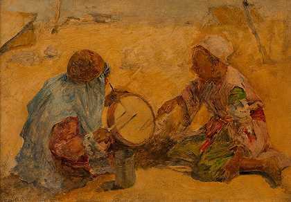 击鼓摩洛哥男孩（研究）`Trommelnde Marokkanerbuben (Studie) (around 1880–1900) by Alphons Leopold Mielich