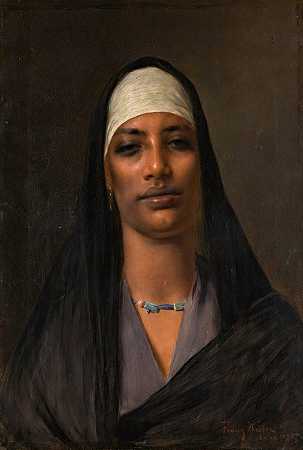 戴着青金石项链的埃及女子`Egyptian woman with a lapis necklace (1895) by Franz Xaver Kosler