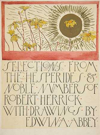 罗伯特·赫里克诗歌选集插图草图`Sketch for an illustration for Selections from the Poetry of Robert Herrick (1882) by Edwin Austin Abbey