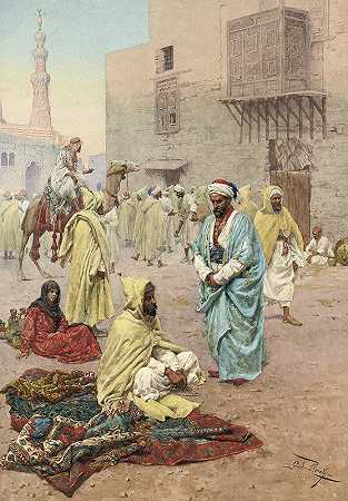 清真寺外的朝圣者`Pilgrims Outside A Mosque by Giulio Rosati