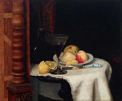 水果静物画`Still Life with Fruit by William Henry Huddle