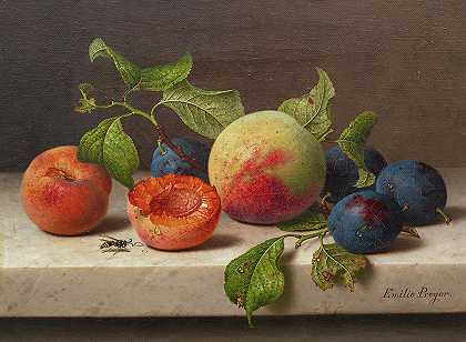 水果静物画`Still-life with Fruit by Emilie Preyer