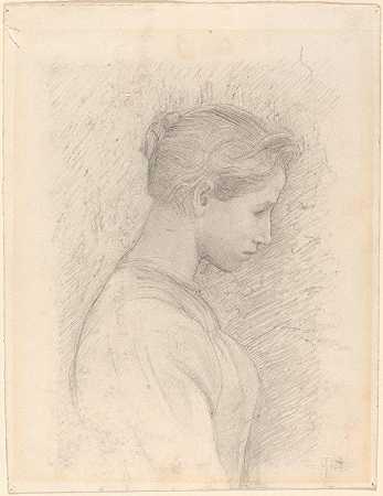 侧面的年轻女子`A Young Woman in Profile (1896) by Henry Tonks