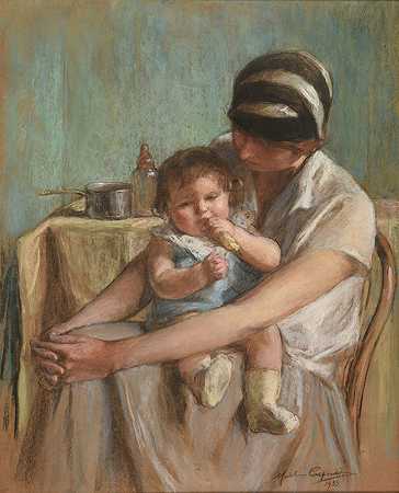 母亲和她的孩子`Mère et son bébé (1933) by Madeleine Carpentier