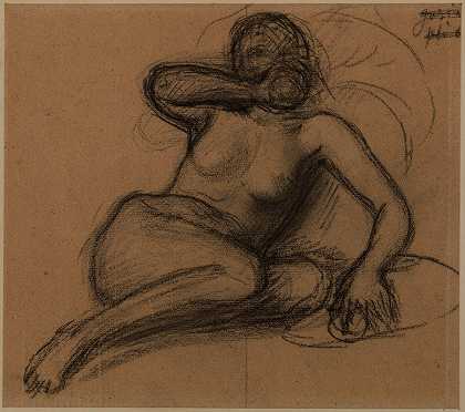 半裸女性`Femme nue, à demi~étendue by Pierre Puvis de Chavannes
