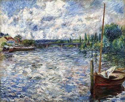 查图塞纳河`The Seine at Chatou by Pierre-Auguste Renoir