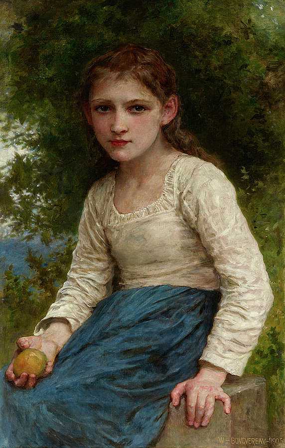 拿着苹果的女孩`Girl with an Apple by William-Adolphe Bouguereau
