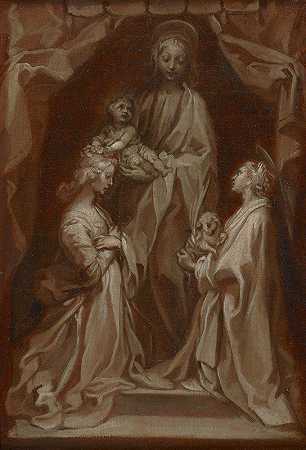 圣人塞西莉亚和阿格尼斯的女子和孩子研究`Study for the Virgin and Child with Saints Cecilia and Agnes (ca. 1605) by Francesco Vanni