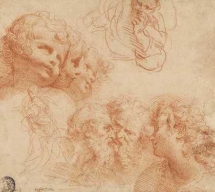 头像研究`Head and Figure Studies (1612) by Giulio Cesare Procaccini