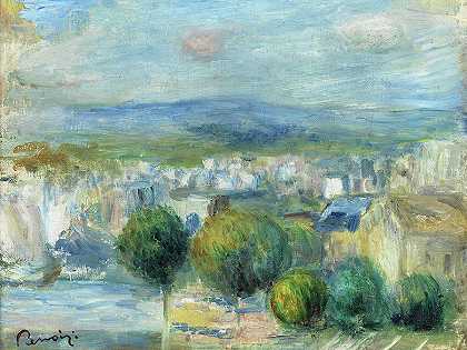从窗口看城市和港口`View from the Window on City and Port by Pierre-Auguste Renoir