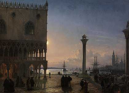 威尼斯月光圣马可广场`Piazza San Marco by Moonlight, Venice by Friedrich Nerly