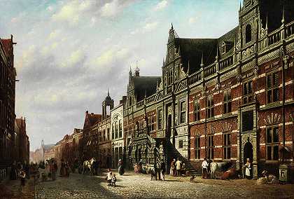 观赏荷兰城市`View Dutch City by Johannes Franciscus Spohler