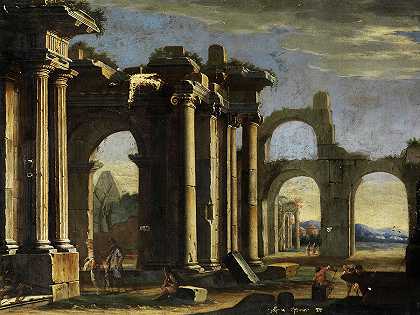用数字毁掉随想曲` Ruins Capriccio with Figures by Italian painter