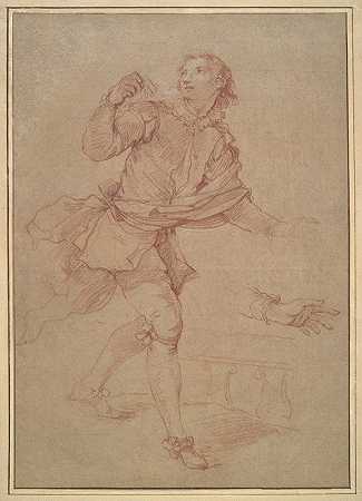 一个年轻人的书房，织锦的书房，桑乔前往巴拉塔里亚岛`Study of a Young Man, study for the tapestry, Sancho’s departure for the island of Barataria (ca. 1735) by Charles-Joseph Natoire