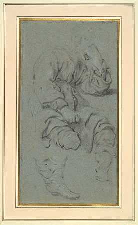 对一个坐着的男人的研究（为伊莉莎和撒马利亚人，华沙的研究）`Studies of a seated man (Study for ;Elisa and the Samaritan, Warsaw) (ca. 1649) by Gerbrand van den Eeckhout