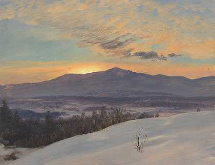 穿过哈德逊山谷的日落，冬天`Sunset Across the Hudson Valley, Winter (1870–80) by Frederic Edwin Church
