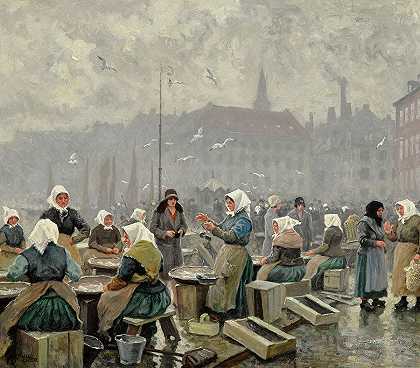鱼市`The fish market by Paul Gustave Fischer