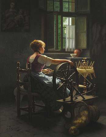 女子纺纱`A maiden spinning yarn by Giovanni Battista Torriglia