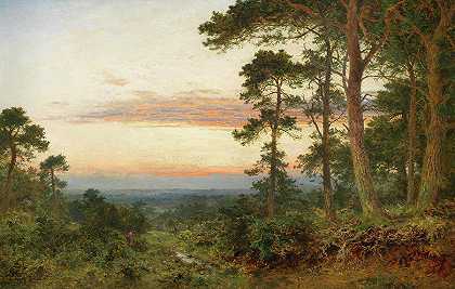 萨里松林中的黄昏`Evening among the Surrey Pines by Benjamin Williams Leader