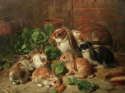 兔子家族`A Family of Rabbits by Alfred Richardson Barber