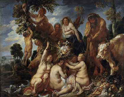 阿切洛斯被击败了`Achelous Defeated by Hercules. The Origin of the Cornucopia. (Allegory of Fruitfulness) (1649) by Hercules. The Origin of the Cornucopia. (Allegory of Fruitfulness) by Jacob Jordaens