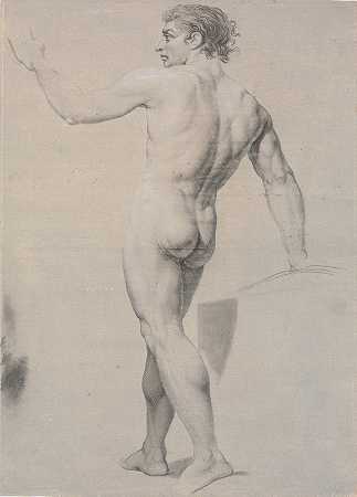 模特站着，从后面看，左臂抬起`Model stående, set fra ryggen, venstre arm løftet (1745 – 1802) by Jens Juel