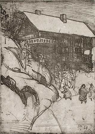 冬季的卤虫`Halosenniemi in Winter (1909) by Pekka Halonen
