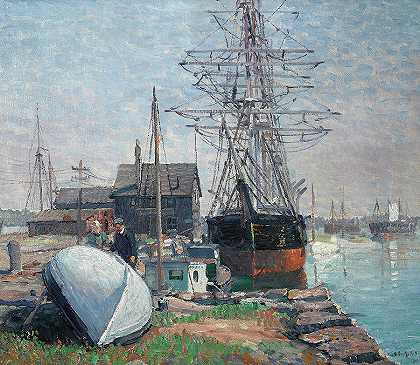 马萨诸塞州新贝德福德美林码头`Merrill\’s Wharf, New Bedford, Massachusetts by Clifford Warren Ashley