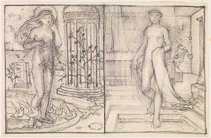 丘比特和普赛克——两个关于海边维纳斯和巴斯的普赛克的研究`Cupid and Psyche – Two Studies of Venus on the Margin of the Sea and Psyche at the Bath by Sir Edward Coley Burne-Jones