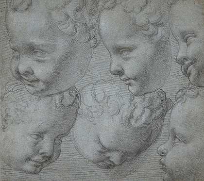 婴儿头部的研究（在三维模特之后）`Studies of the Head of an Infant (after a three~dimensional model) (1572–74) by Poppi (Francesco Morandini)
