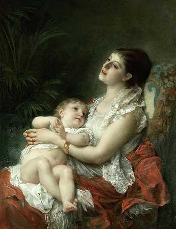 母亲的拥抱`A mother\’s Embrace by Adolphe Jourdan
