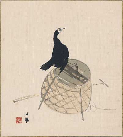 篮子上的鸬鹚`Cormorant on a Basket (ca. 1925) by Takeuchi Seihō